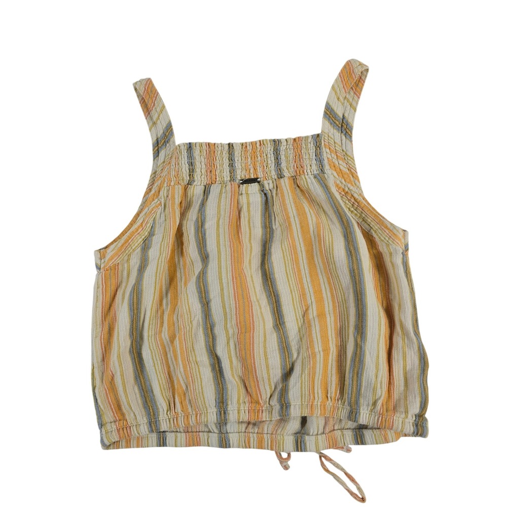prAna Striped Smocked Tank Top Womens Size S‎ Yellow Orange Blue Boho Casual